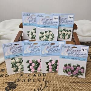 NWT Darice 1" Roses Ribbon Embellishments Ivory Pink& Antique Rose Pink 56 Total